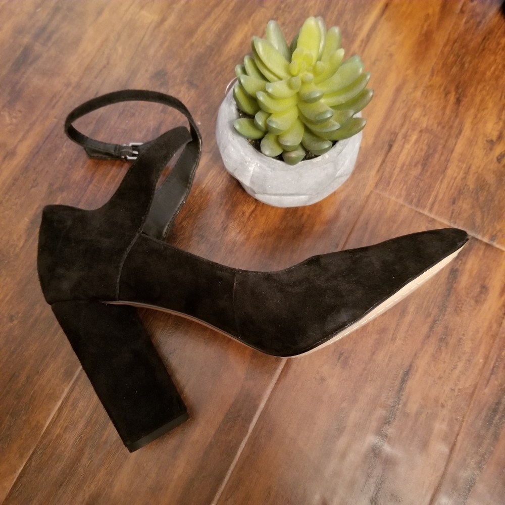 GIANNI BINI🖤Black Suede Ankle Strap Block Heels - Picture 5 of 11